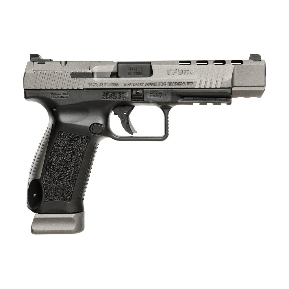 canik hg3774gn tp9sfx 9mm luger 20+1, 5.20″ black nitride match grade barrel, tungsten gray cerakote optic ready/serrated w/ports steel slide, black polymer frame w/picatinny rail, ambidextrous Canik HG3774GN TP9SFx 9mm Luger 20+1, 5.20" Black Nitride Match Grade Sports South item 5067