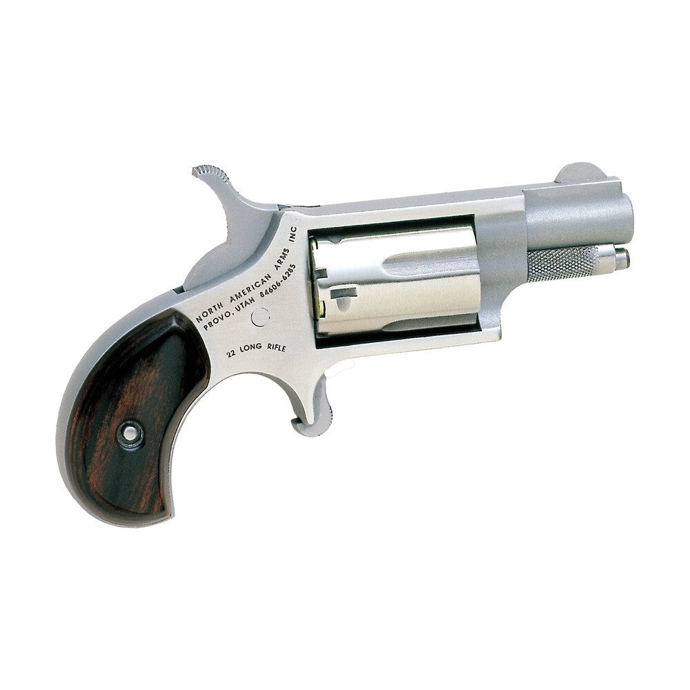 north american arms 22lr mini revolver *ca compliant 22 lr 5 shot 1.13" stainless steel barrel, frame & cylinder, rosewood birdshead grip exposed hammer North American Arms 22LR Mini-Revolver *CA Compliant 22 LR 5 Shot 1.13" Stainless Steel Sports South item 51200