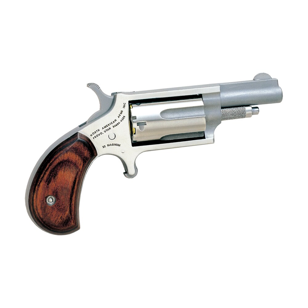 north american arms 22m mini revolver 22 wmr 5 shot 1.63" stainless steel barrel, frame & cylinder, rosewood grip exposed hammer North American Arms 22M Mini-Revolver 22 WMR 5 Shot 1.63" Stainless Steel Sports South item 51203