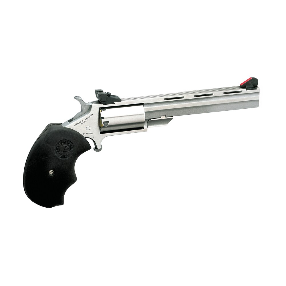 north american arms mmtm mini master *ca compliant 22 wmr 5 shot 4" stainless steel vent rib barrel, stainless steel frame, stainless cylinder, black finger grooved rubber grip, exposed hammer North American Arms MMTM Mini-Master *CA Compliant 22 WMR 5 Shot 4" Stainless Steel Vent Rib Sports South item 51207
