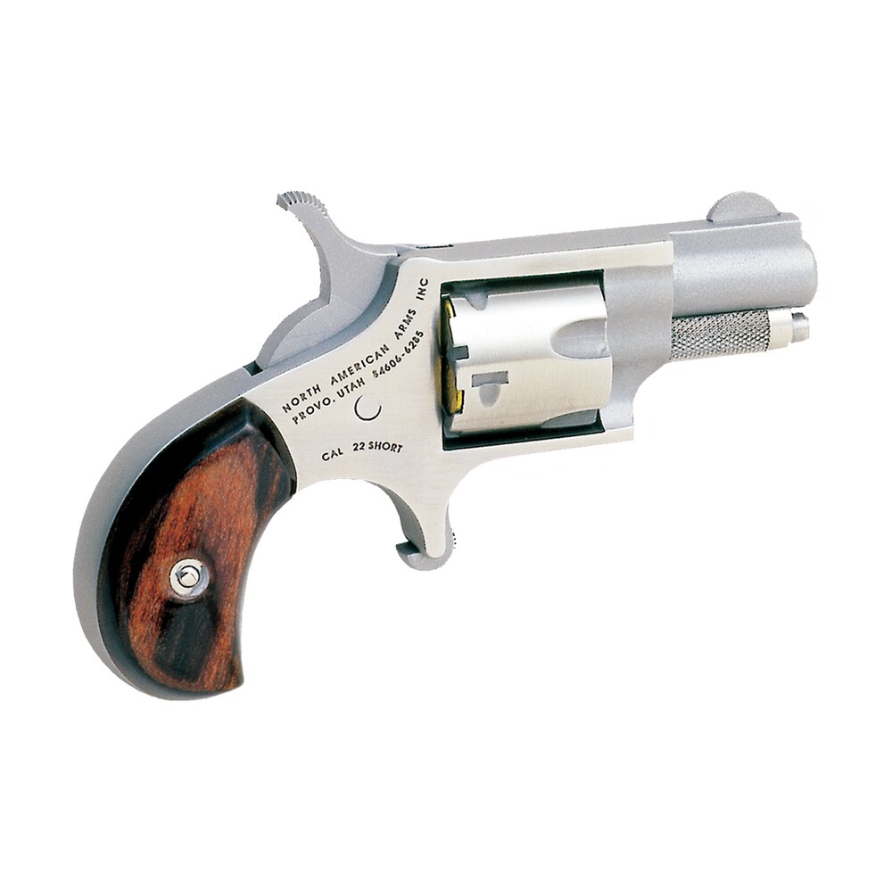 north american arms 22s mini revolver 22 short 5rd 1.13" barrel, overall stainless steel finish, rosewood birdshead grip North American Arms 22S Mini-Revolver 22 Short 5rd 1.13" Sports South item 51218