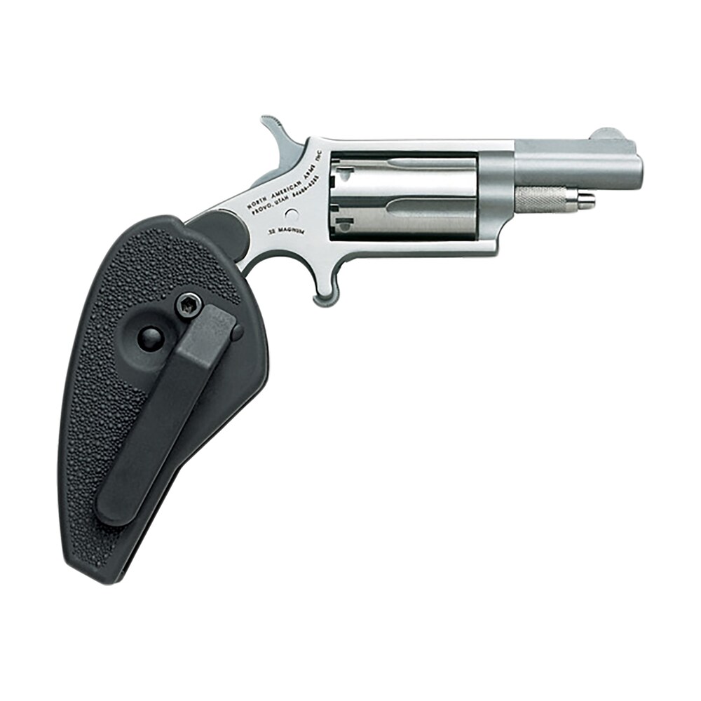 north american arms 22mhg mini revolver 22 wmr 5 shot 1.63" stainless steel barrel, frame & cylinder, black synthetic holster grip, exposed hammer North American Arms 22MHG Mini-Revolver 22 WMR 5 Shot 1.63" Stainless Steel Sports South item 51229