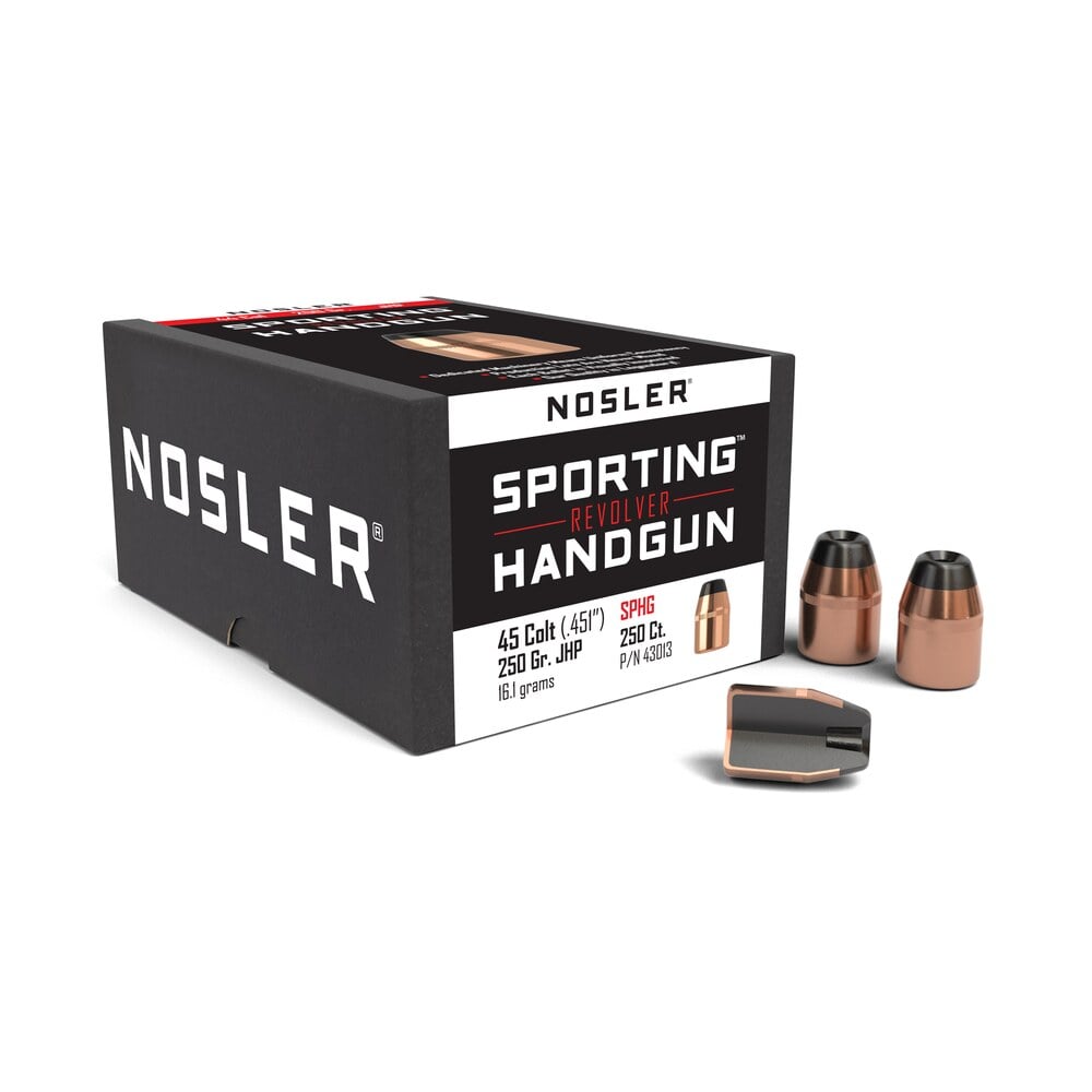 nosler 43013 sporting handgun 45colt 250gr jacketed hollow point 100/box Nosler 43013 Sporting Handgun 45Colt 250gr Jacketed Hollow Point 100/Box Sports South item 51367