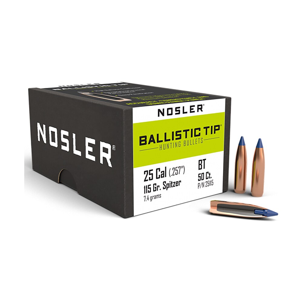 nosler 25115 ballistic tip 25cal 115gr spitzer point 50/box Nosler 25115 Ballistic Tip 25Cal 115gr Spitzer Point 50/Box Sports South item 51393