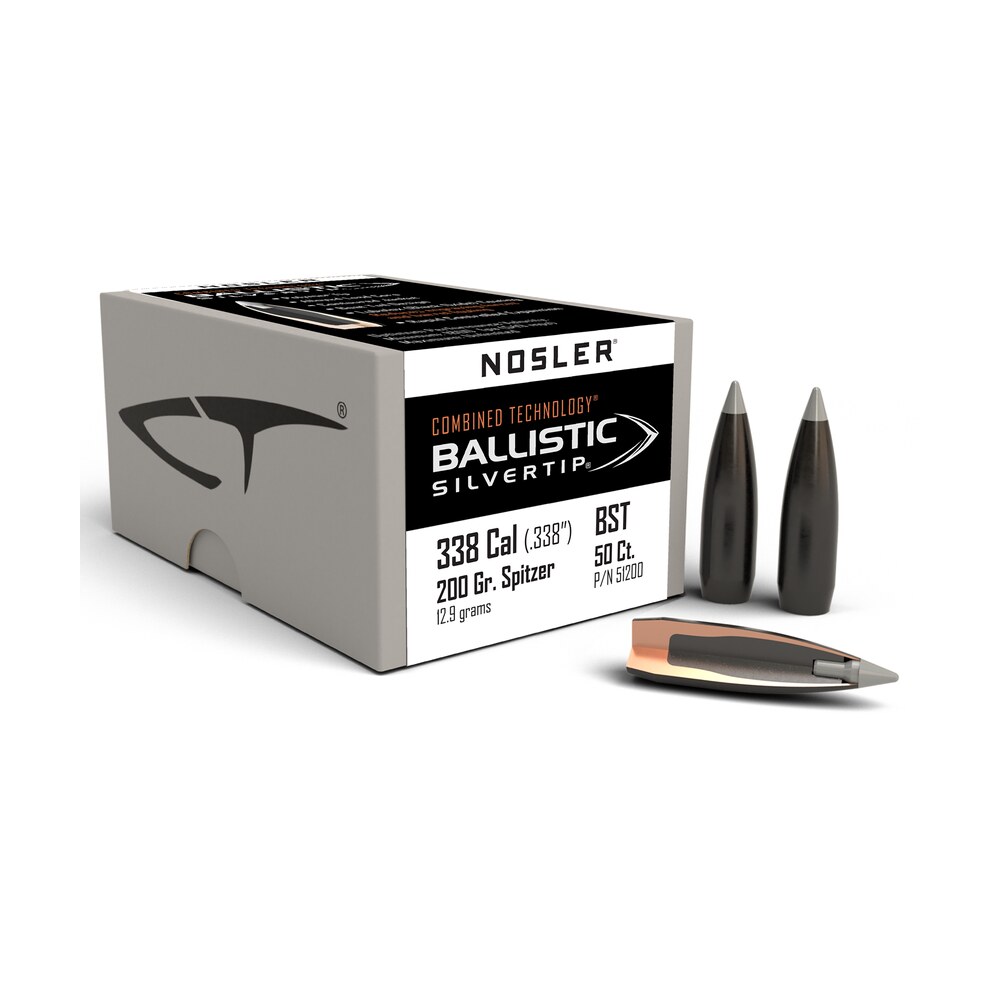 nosler 51200 ballistic silvertip 338cal 200gr spitzer point 50/box Nosler 51200 Ballistic Silvertip 338Cal 200gr Spitzer Point 50/Box Sports South item 51480