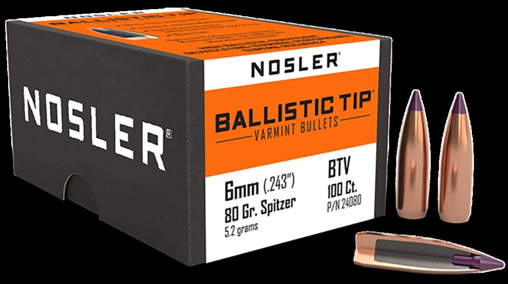 nosler 24080 ballistic tip 6mm 80gr spitzer point 100/box Nosler 24080 Ballistic Tip 6mm 80gr Spitzer Point 100/Box Sports South item 51514