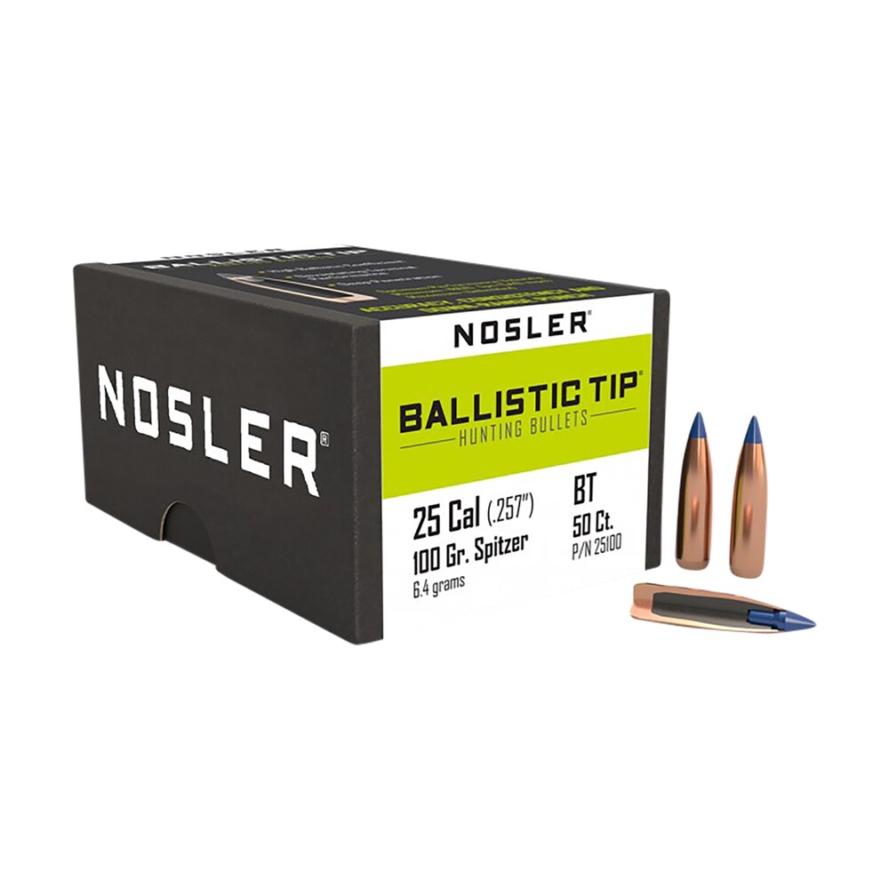 nosler 25100 ballistic tip 25caliber 100gr spitzer 50/box Nosler 25100 Ballistic Tip 25Caliber 100gr Spitzer 50/Box Sports South item 51651