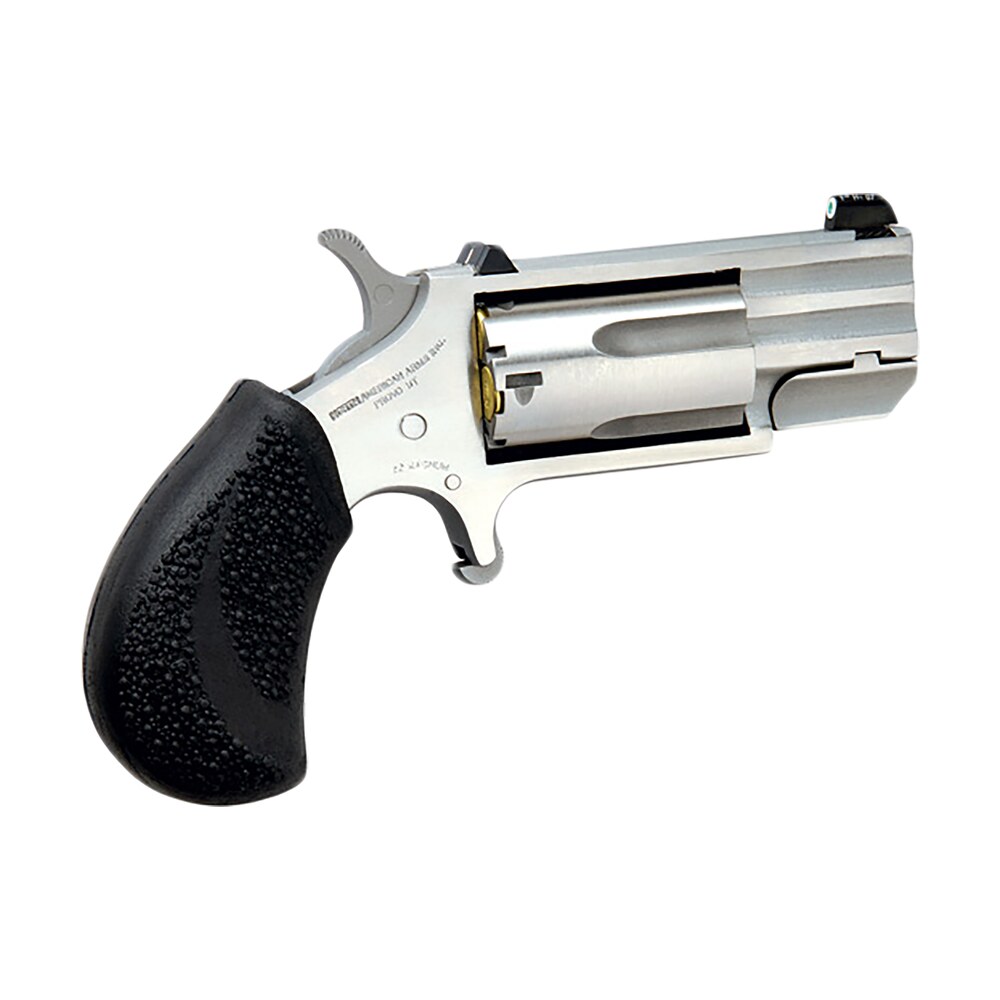north american arms pugt pug 22 wmr 5 shot 1" stainless steel barrel, frame & cylinder, black pebbled rubber grip, exposed hammer North American Arms PUGT Pug 22 WMR 5 Shot 1" Stainless Steel Sports South item 51916