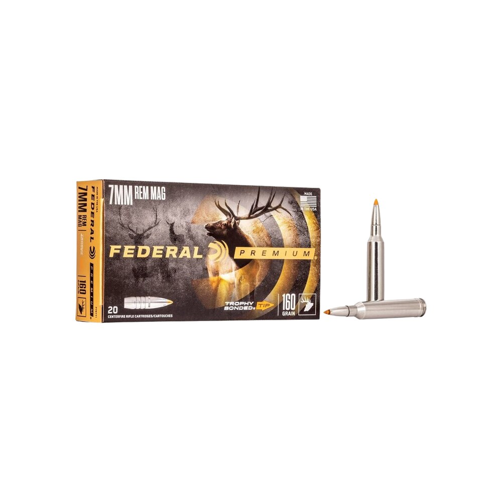 federal pr7tt1 premium 7mmremmag 160gr trophy bonded tip 20 per box/10 case Federal PR7TT1 Premium 7mmRemMag 160gr Trophy Bonded Tip 20 Per Box/10 Case Sports South item 53781