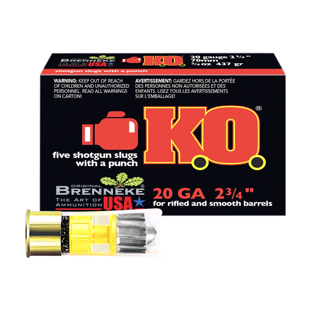 brenneke sl202ko k.o. 20gauge 2.75" 3/4oz slug shot 5 per box/50 case Brenneke SL202KO K.O. 20Gauge 2.75" 3/4oz Slug Shot 5 Per Box/50 Case Sports South item 55301