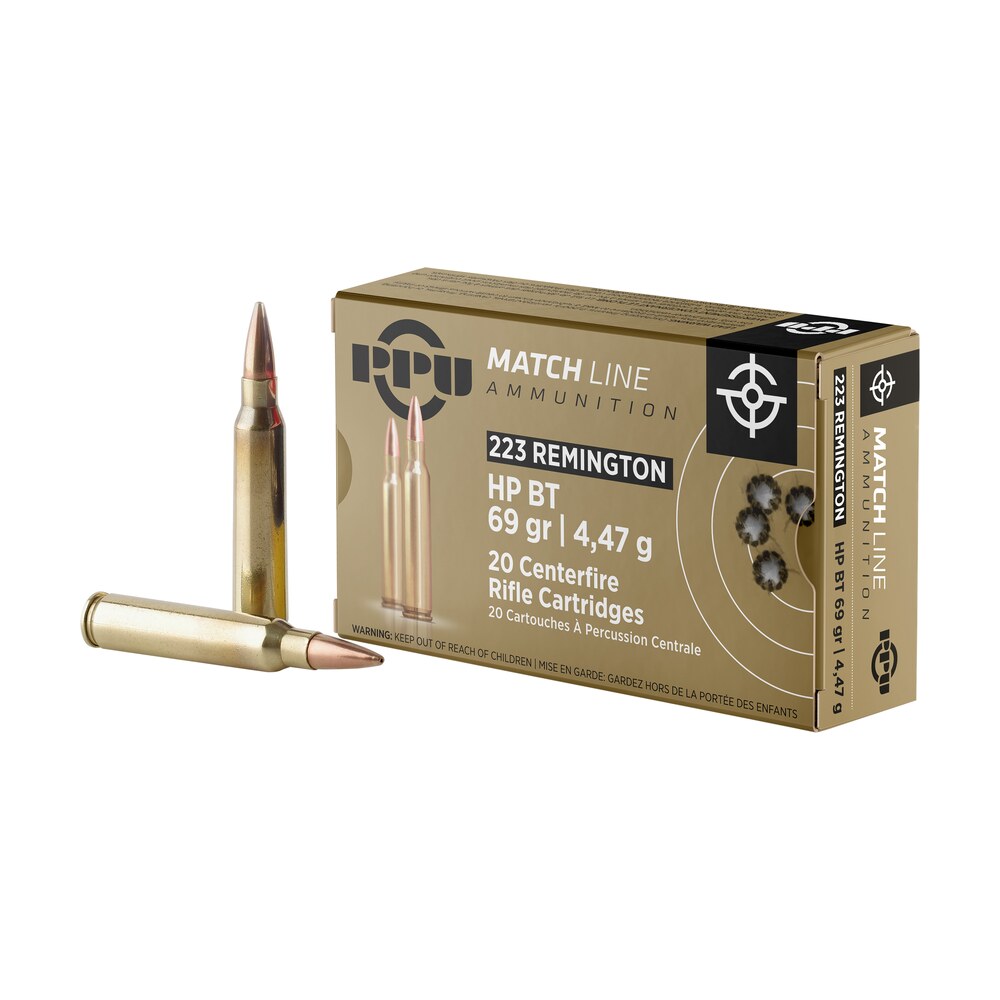 ppu ppm2231 match 223rem 69gr hollow point boat tail 20 per box/50 case PPU PPM2231 Match 223Rem 69gr Hollow Point Boat Tail 20 Per Box/50 Case Sports South item 56221