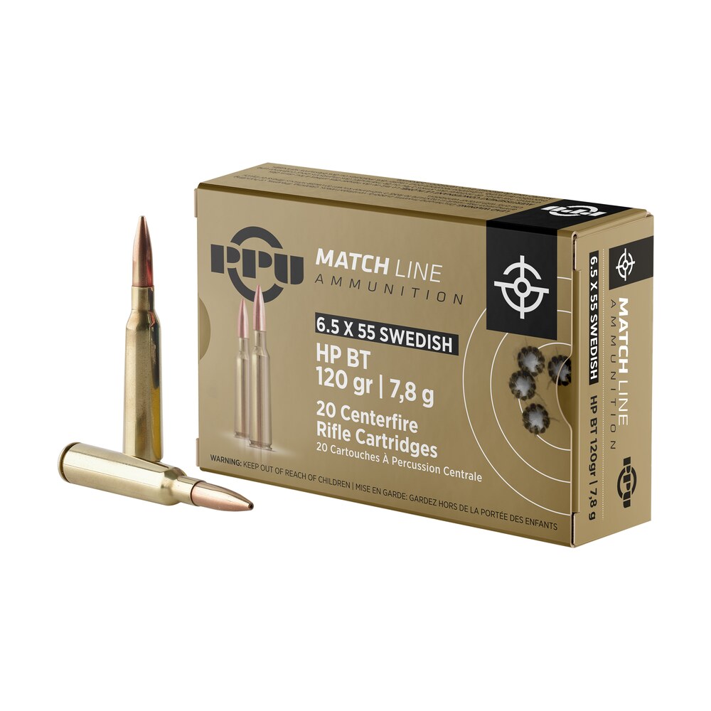 ppu ppm6 match 6.5x55swedish 120gr hollow point boat tail 20 per box/10 case PPU PPM6 Match 6.5x55Swedish 120gr Hollow Point Boat Tail 20 Per Box/10 Case Sports South item 56418