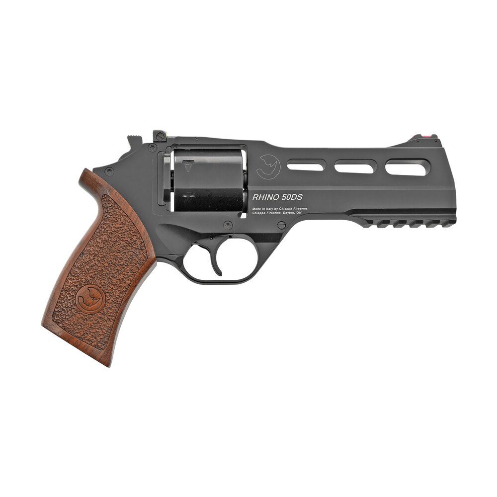 chiappa firearms 340220 rhino 50ds small frame 357 mag 6 shot, 5″ black anodized steel vent rib barrel, blued steel cylinder, black anodized aluminum frame, walnut grip, concealed hammer Chiappa Firearms 340220 Rhino 50DS Small Frame 357 Mag 6 Shot, 5" Black Anodized Steel Vent Rib Sports South item 5642