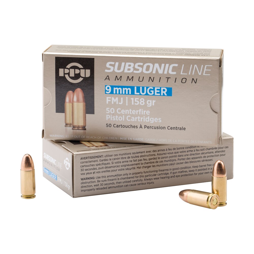 ppu pps9mm subsonic 9mmluger subsonic 158gr full metal jacket 50 per box/20 case PPU PPS9MM Subsonic 9mmLuger Subsonic 158gr Full Metal Jacket 50 Per Box/20 Case Sports South item 56428