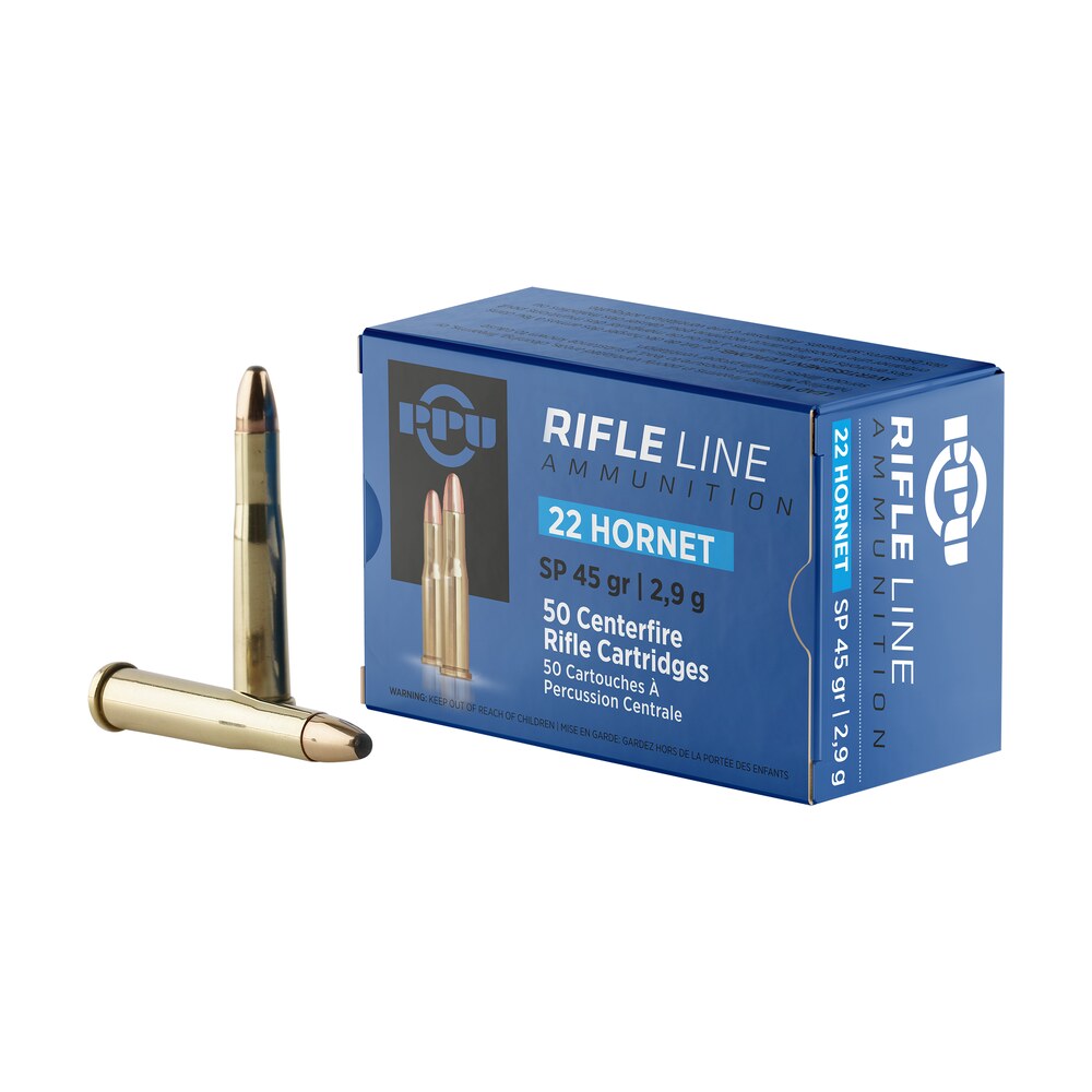 ppu pp22h standard rifle 22hornet 45gr soft point 50 per box/20 case PPU PP22H Standard Rifle 22Hornet 45gr Soft Point 50 Per Box/20 Case Sports South item 56429