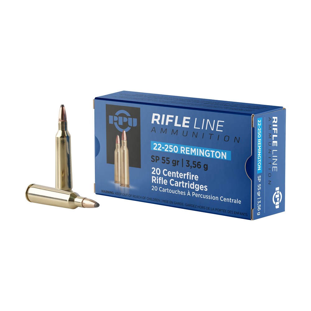 ppu pp22250 standard rifle 22 250rem 55gr soft point 20 per box/10 case PPU PP22250 Standard Rifle 22-250Rem 55gr Soft Point 20 Per Box/10 Case Sports South item 56445