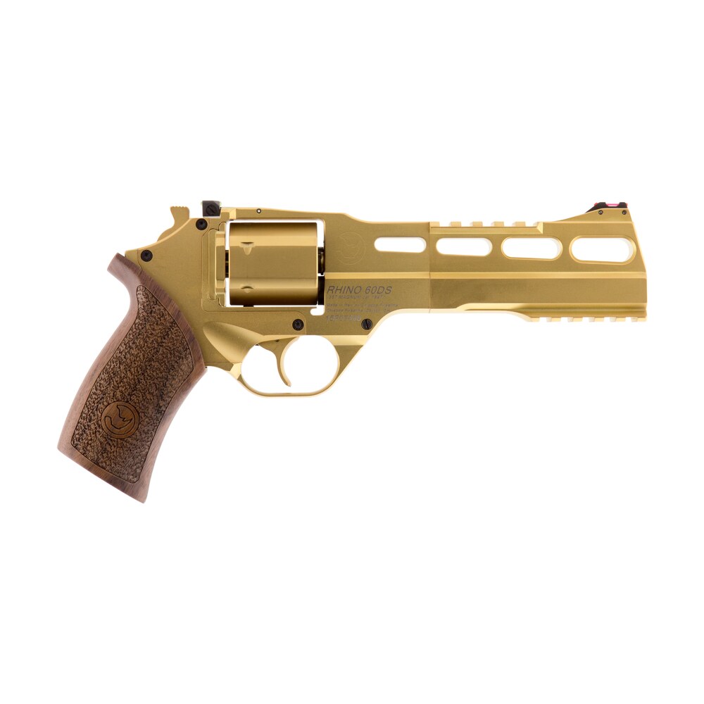 chiappa firearms 340225 rhino 60ds medium frame 357 mag 6 shot, 6″ gold plated pvd steel vent rib barrel & cylinder, gold plated pvd aluminum frame, walnut grip, concealed hammer Chiappa Firearms 340225 Rhino 60DS Medium Frame 357 Mag 6 Shot, 6" Gold Plated PVD Steel Vent Sports South item 5647