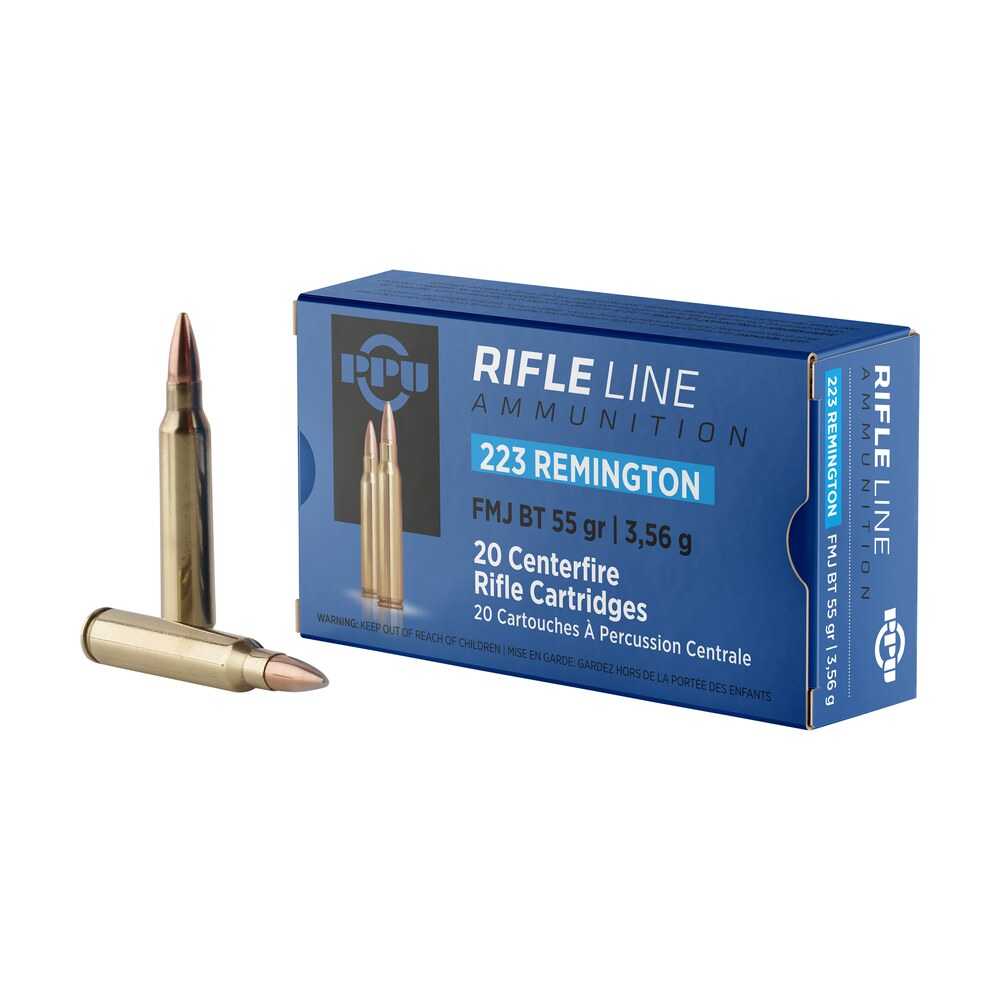 ppu pp223f1 standard rifle 223rem 55gr full metal jacket boat tail 20 per box/50 case PPU PP223F1 Standard Rifle 223Rem 55gr Full Metal Jacket Boat Tail 20 Per Box/50 Case Sports South item 56517