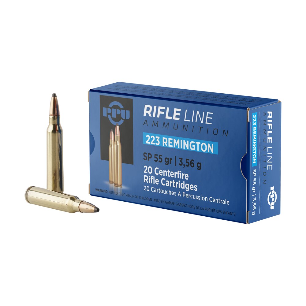 ppu pp223s standard rifle 223rem 55gr soft point 20 per box/50 case PPU PP223S Standard Rifle 223Rem 55gr Soft Point 20 Per Box/50 Case Sports South item 56519