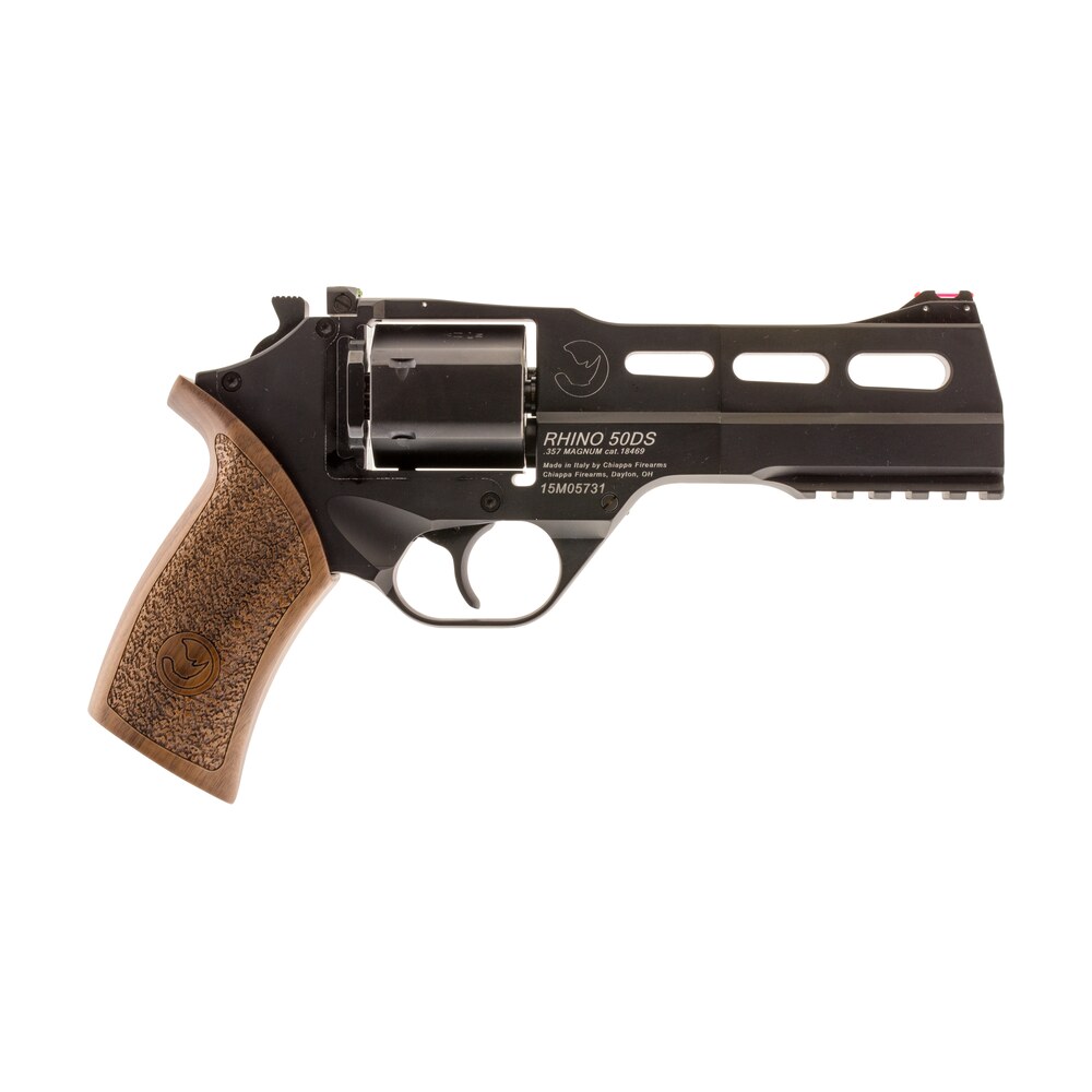chiappa firearms cf340246 rhino 50sar medium frame 357 mag 6rd 5″ black anodized steel vent rib barrel, black cylinder, black anodized aluminum frame w/picatinny rail, walnut grip, exposed hammer Chiappa Firearms CF340246 Rhino 50SAR Medium Frame 357 Mag 6rd 5" Black Anodized Steel Vent Rib Sports South item 5652