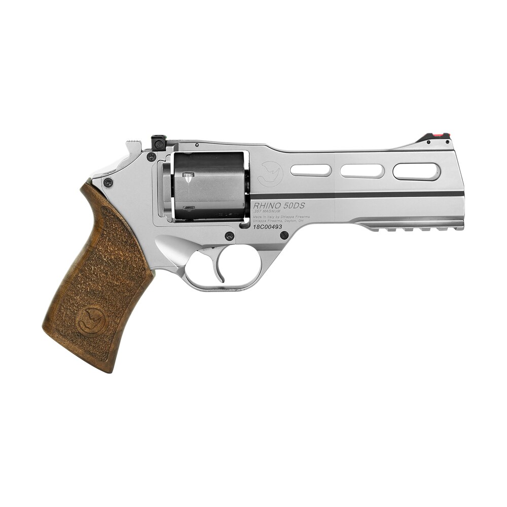 chiappa firearms cf340247 rhino 50sar *ca compliant 357 mag 6 shot 5″ nickel plated steel barrel & cylinder, nickel plated aluminum frame & barrel shroud, picatinny rail, walnut grip Chiappa Firearms CF340247 Rhino 50SAR *CA Compliant 357 Mag 6 Shot 5" Nickel-Plated Steel Sports South item 5653