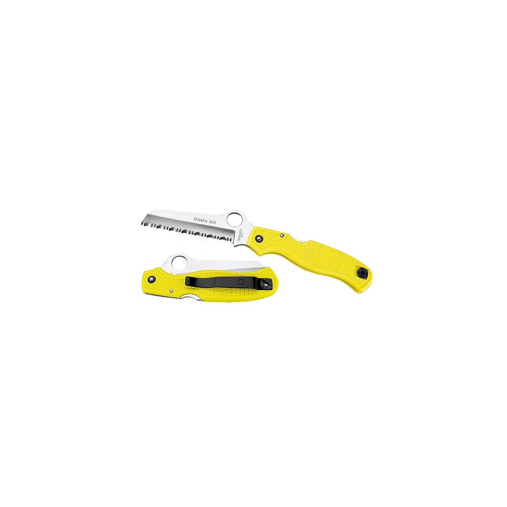 spyderco c89syl atlantic salt 3.69" folding sheepsfoot serrated h2 steel blade, yellow frn handle, includes pocket clip Spyderco C89SYL Atlantic Salt 3.69" Folding Sheepsfoot Serrated H2 Steel Blade, Yellow FRN Sports South item 56564