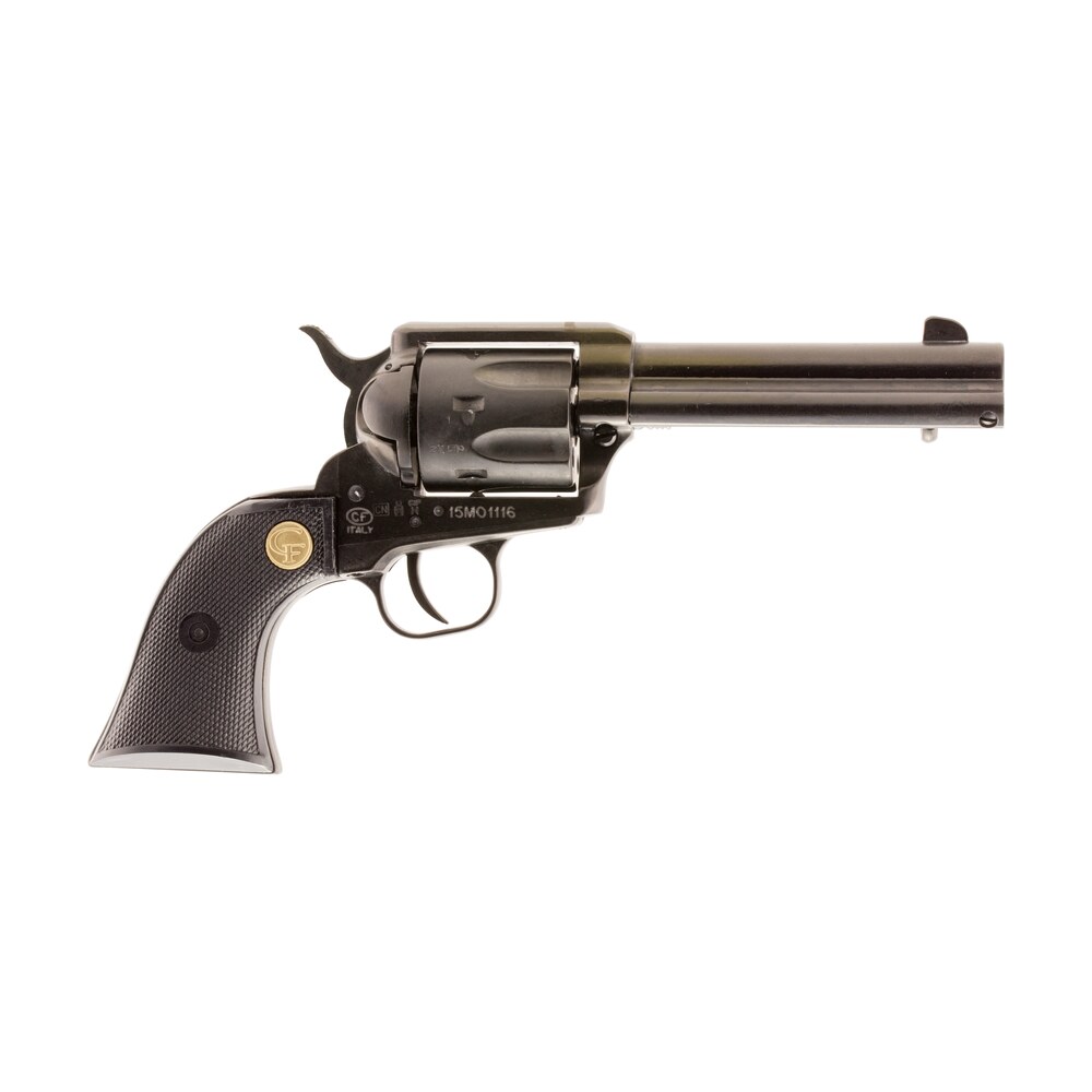 chiappa firearms 340250 saa 1873 medium frame 22 lr 6 shot, 4.75″ blued steel barrel, cylinder & frame, black plastic grip, exposed hammer Chiappa Firearms 340250 SAA 1873 Medium Frame 22 LR 6 Shot, 4.75" Blued Steel Sports South item 5657
