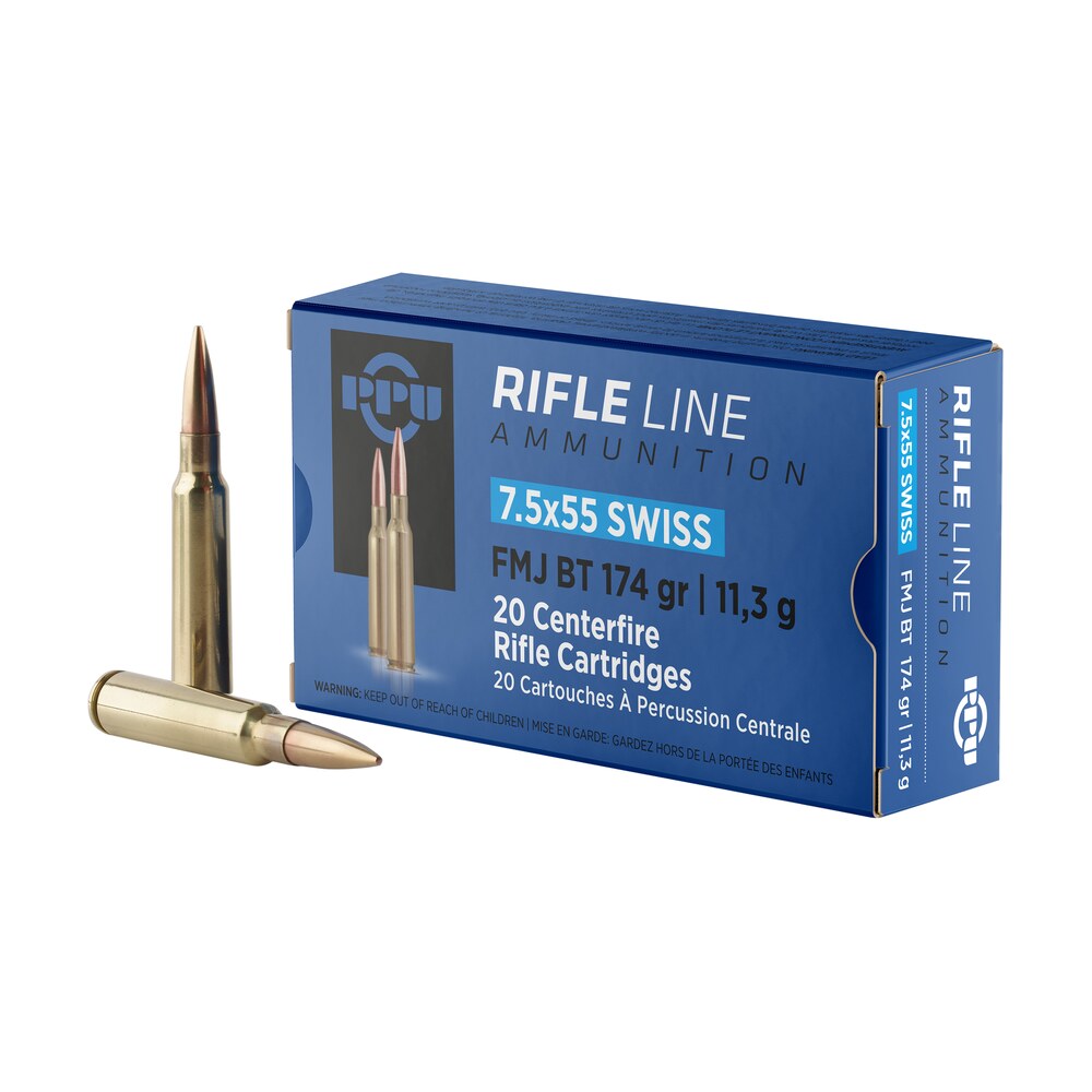 ppu pp7sf metric rifle 7.5x55mmswiss 174gr full metal jacket boat tail 20 per box/10 case PPU PP7SF Metric Rifle 7.5x55mmSwiss 174gr Full Metal Jacket Boat Tail 20 Per Box/10 Case Sports South item 57038