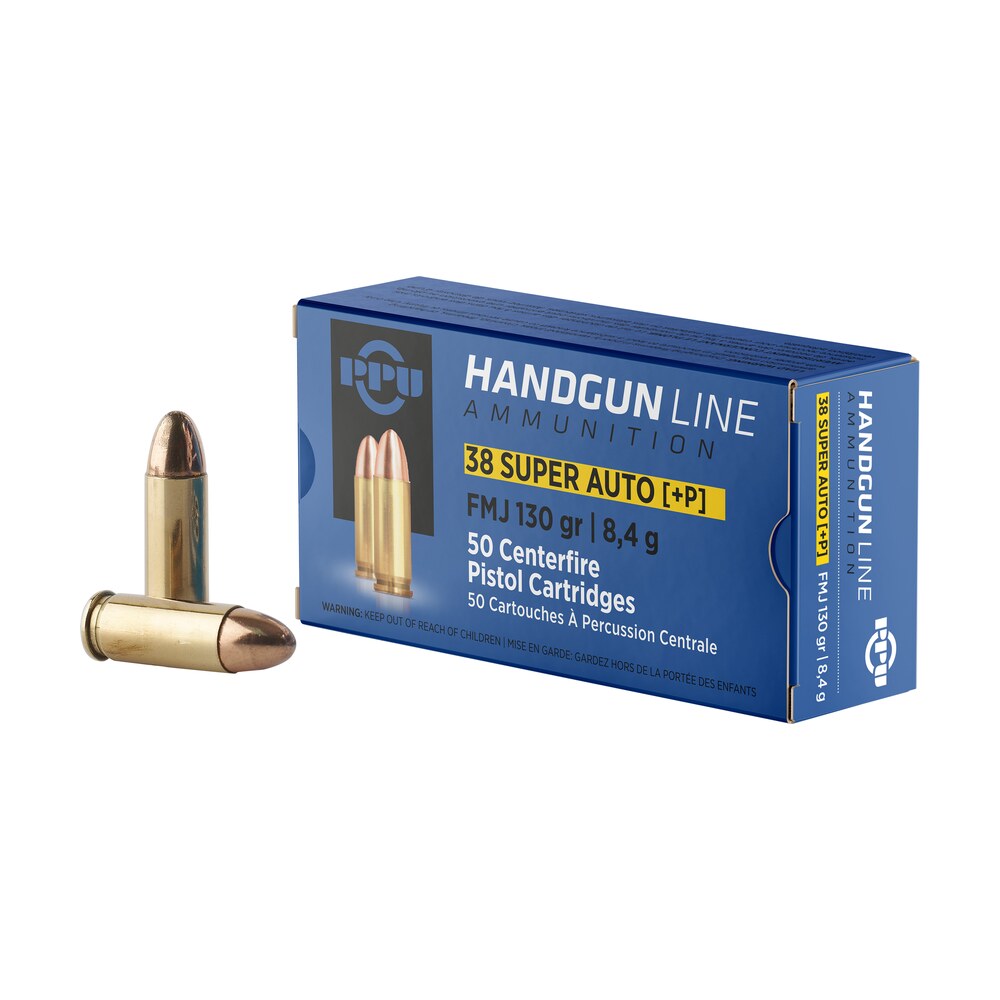 ppu pph38su handgun 38super+p 130gr full metal jacket 50 per box/10 case PPU PPH38SU Handgun 38Super+P 130gr Full Metal Jacket 50 Per Box/10 Case Sports South item 57066