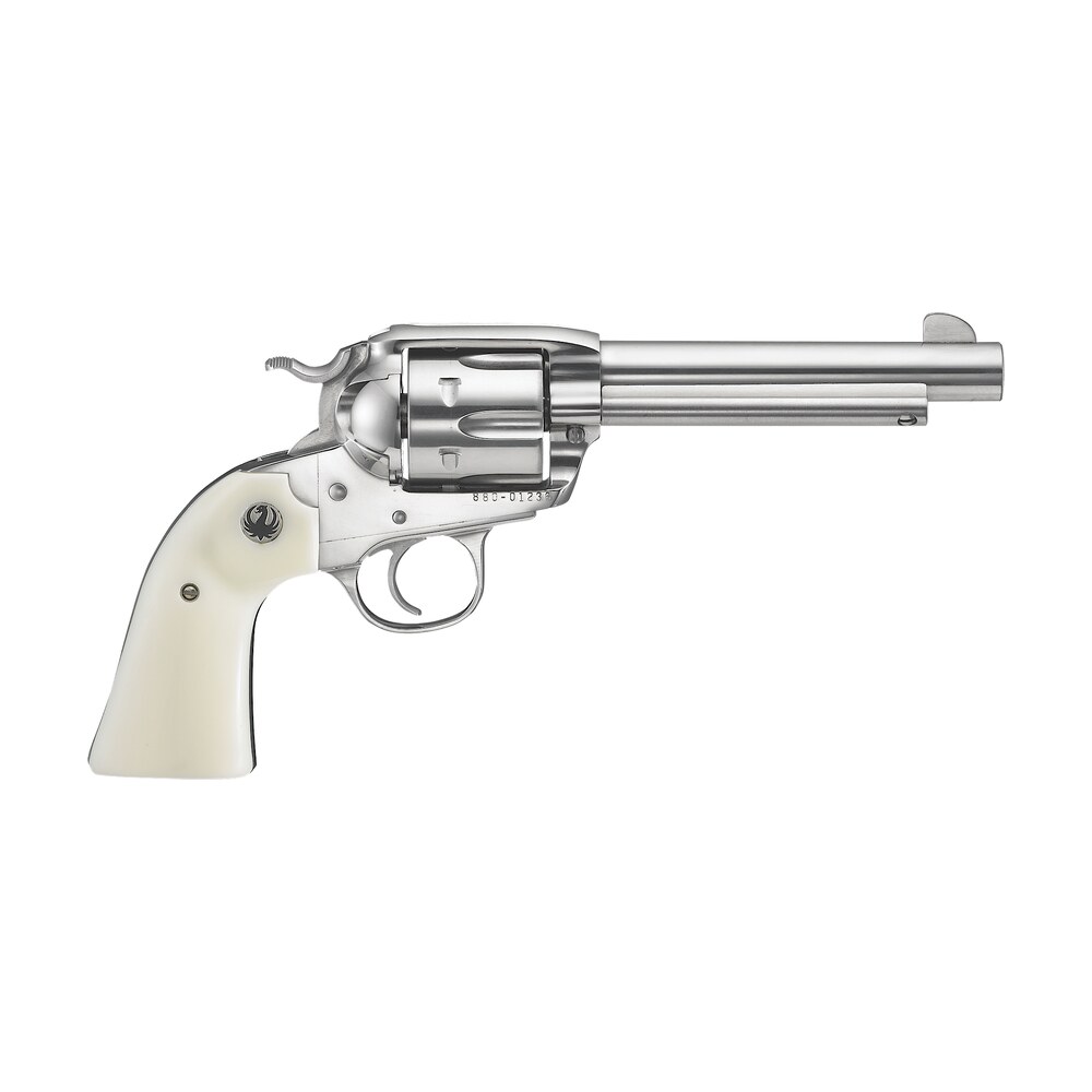 ruger 5129 vaquero 45 colt (long colt) 6rd 5.50" high gloss barrel, cylinder & frame, simulated ivory grip, transfer bar safety, bisley style hammer Ruger 5129 Vaquero 45 Colt (Long Colt) 6rd 5.50" High Gloss Sports South item 57359