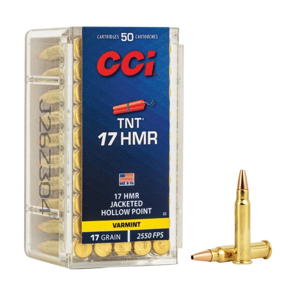 cci 0053 tnt 17hmr 17gr jacketeded hollow point 50 per box/40 case CCI 0053 TNT 17HMR 17gr Jacketeded Hollow Point 50 Per Box/40 Case Sports South item 58020