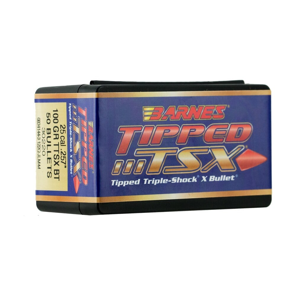 barnes bullets 30220 tipped tsx 25cal 100gr ttsx boat tail 50/box Barnes Bullets 30220 Tipped TSX 25Cal 100gr TTSX Boat Tail 50/Box Sports South item 58151