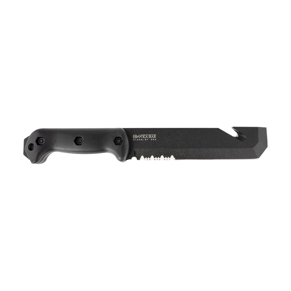 ka bar bk3 becker tac tool 7" fixed chisel w/wire cutter part serrated black 1095 cro van blade, black ultramid handle, includes sheath Ka-Bar BK3 Becker Tac Tool 7" Fixed Chisel Sports South item 58637
