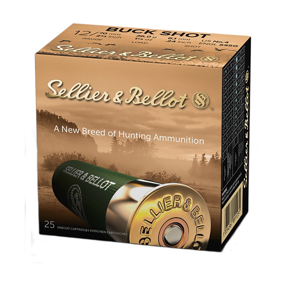 sellier & bellot sb12bsb hunting 12gauge 2.75" 27pellets 1 1/4oz 4buck shot 25 box/10 case Sellier & Bellot SB12BSB Hunting 12Gauge 2.75" 27Pellets 1 1/4oz 4Buck Shot 25 Box/10 Case Sports South item 61959