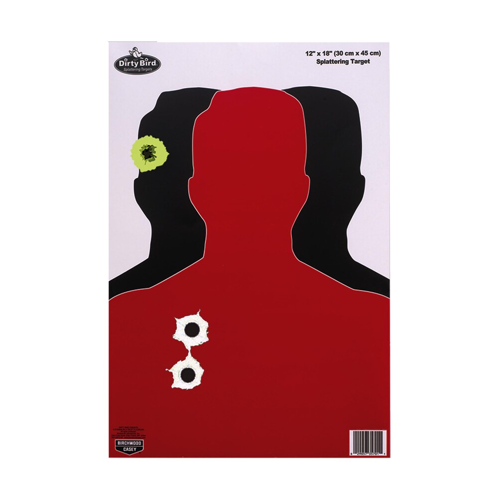 birchwood casey 35708 dirty bird silhouette tagboard hanging pistol 12" x 18" black/red white impact splatter 8 per pkg Birchwood Casey 35708 Dirty Bird Silhouette Tagboard Hanging Pistol 12" x 18" Black/Red White Sports South item 62376