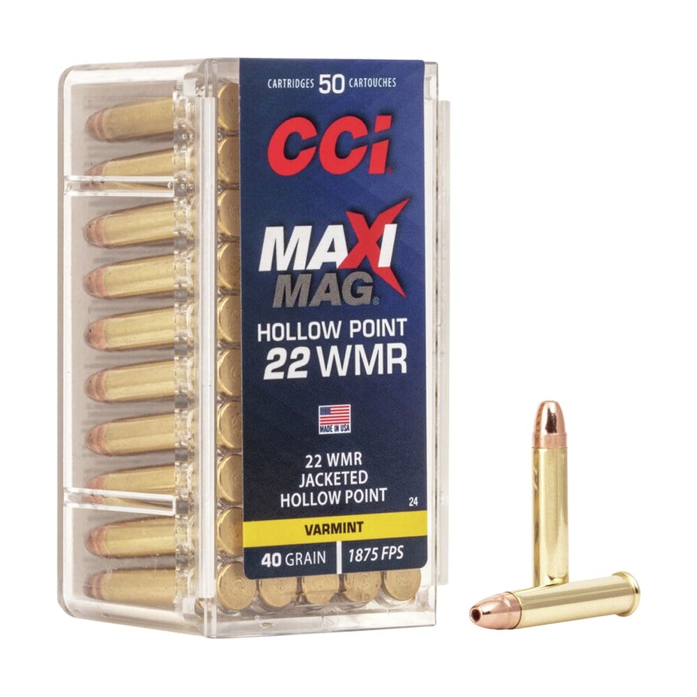 cci 0024 maxi mag rimfire 22wmr 40gr jacketed hollow point 50 per box/40 case CCI 0024 Maxi-Mag Rimfire 22WMR 40gr Jacketed Hollow Point 50 Per Box/40 Case Sports South item 63212