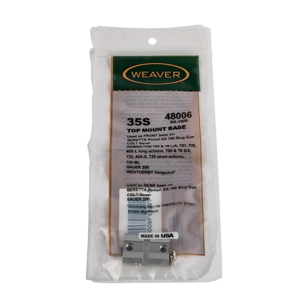 weaver mounts 48006 top mount base 35s silver remington/ruger/weatherby Weaver Mounts 48006 Top Mount Base 35S Silver Remington/Ruger/Weatherby Sports South item 63550