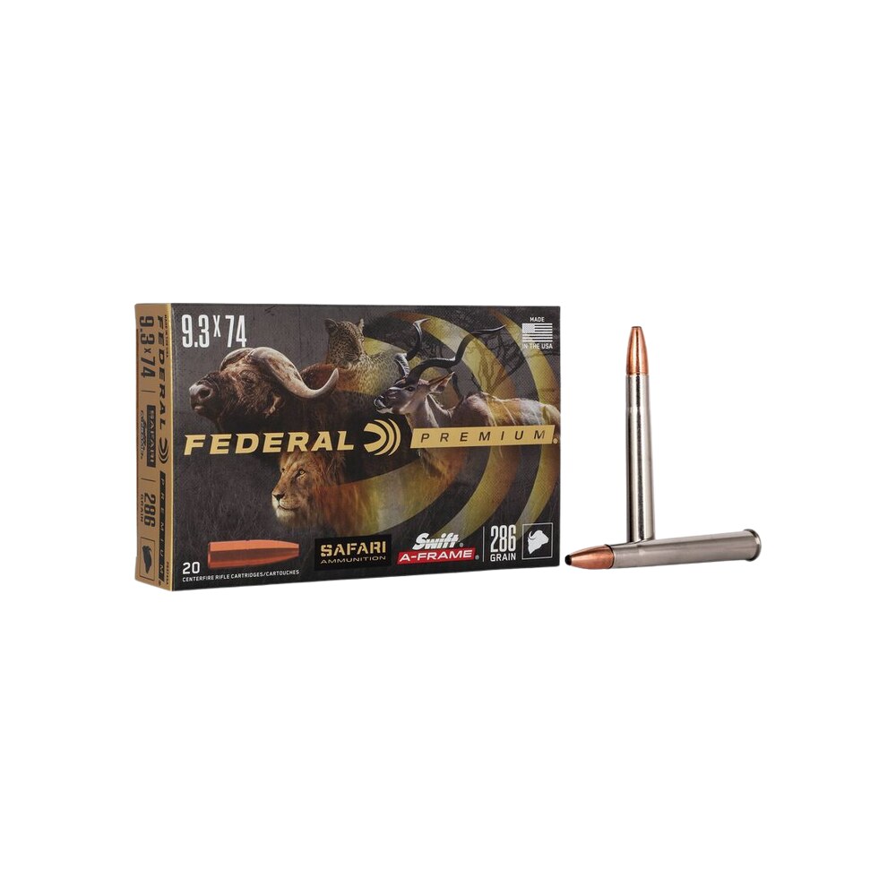 federal p9374sa premium safari cape shok 9.3mmx74r 286gr swift a frame 20 per box/10 case Federal P9374SA Premium Safari Cape-Shok 9.3mmx74R 286gr Swift A Frame 20 Per Box/10 Case Sports South item 63655