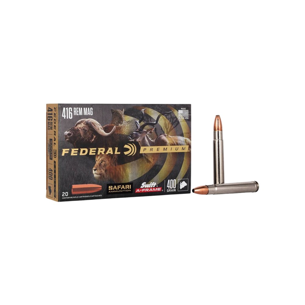 federal p416rsa premium safari cape shok 416remmag 400gr swift a frame 20 per box/10 case Federal P416RSA Premium Safari Cape-Shok 416RemMag 400gr Swift A Frame 20 Per Box/10 Case Sports South item 63660