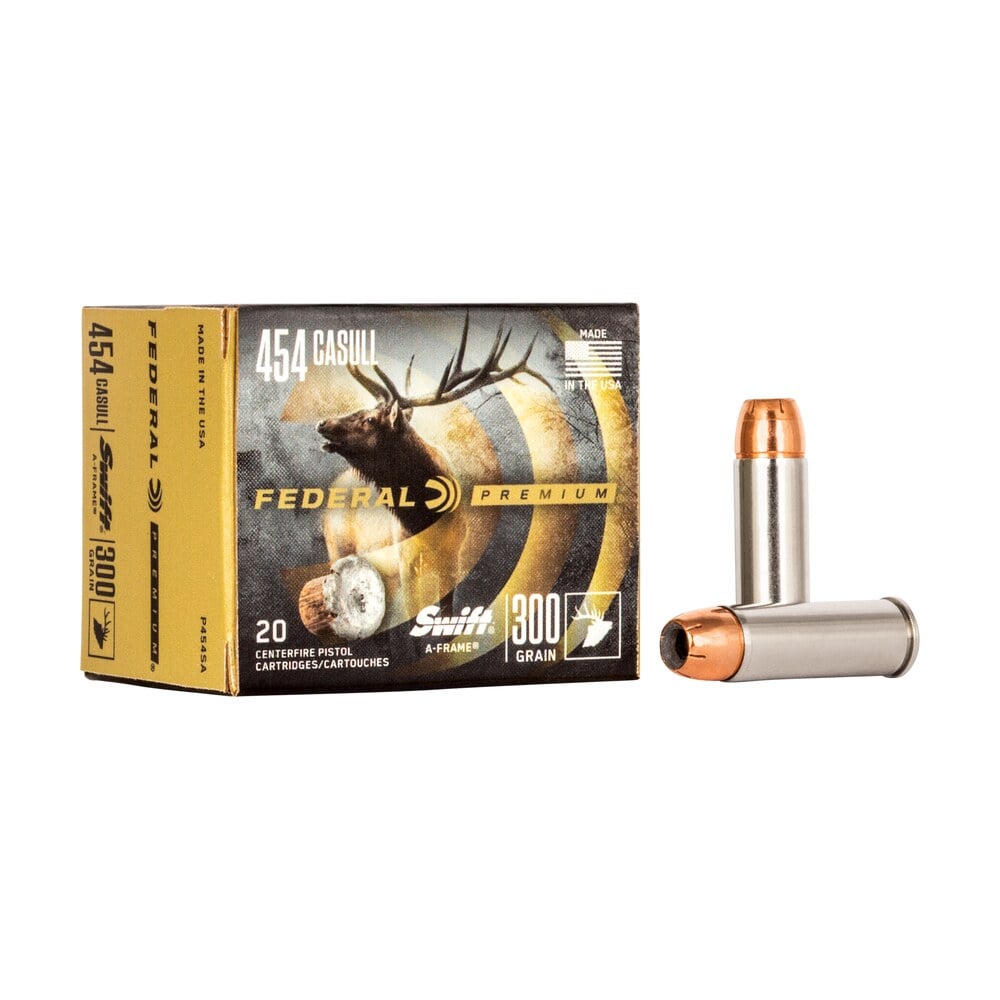 federal p454sa premium 454casull 300gr swift a frame 20 per box/10 case Federal P454SA Premium 454Casull 300gr Swift A Frame 20 Per Box/10 Case Sports South item 63679