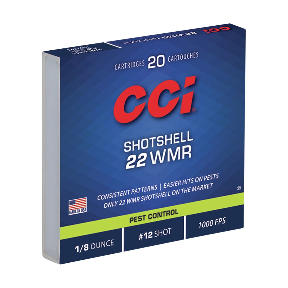 cci 0025 pest control shotshell 22wmr 52gr #12shot 20 per box/100 case CCI 0025 Pest Control Shotshell 22WMR 52gr #12Shot 20 Per Box/100 Case Sports South item 64450