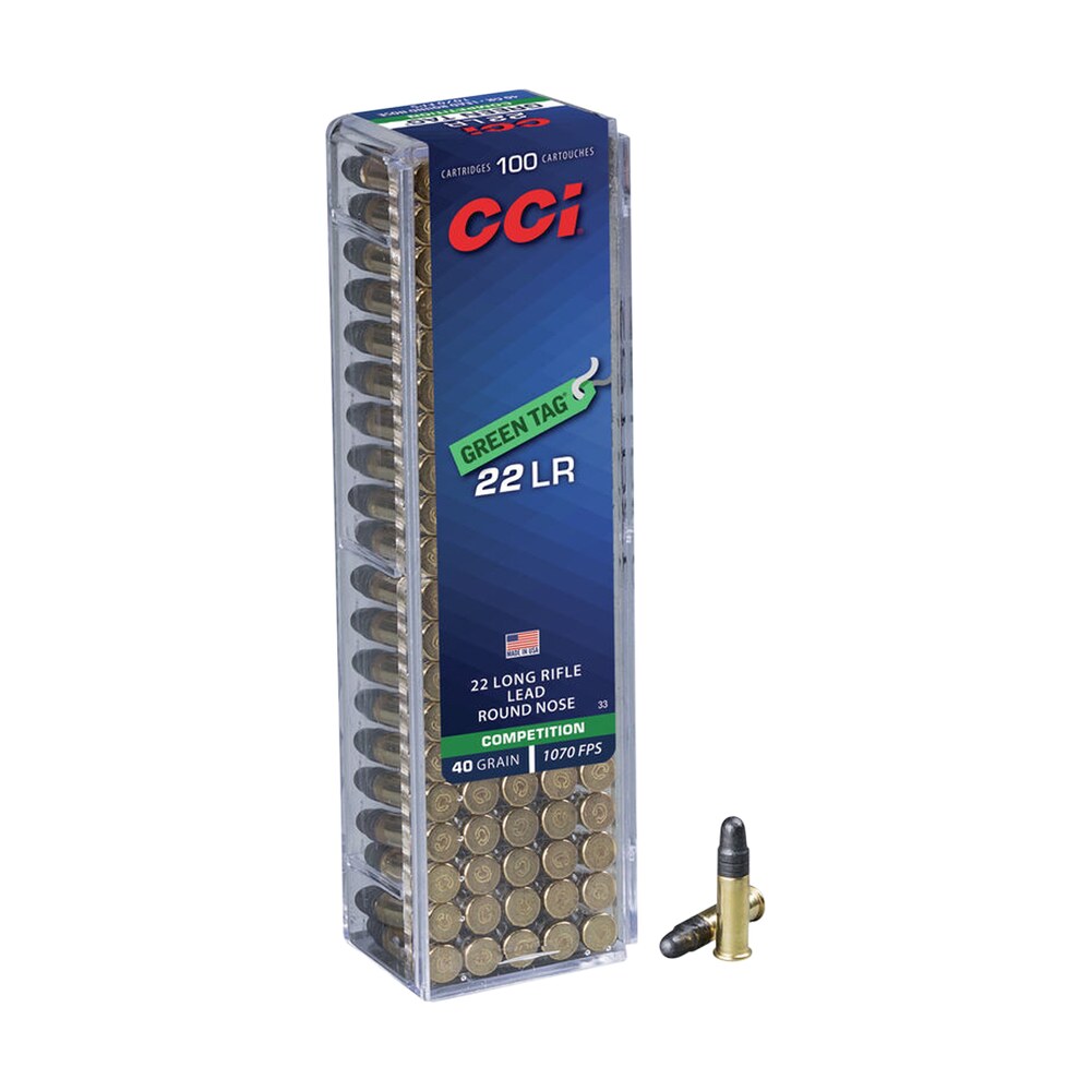 cci 0033 green tag competition 22lr 40gr lead round nose 100 per box/50 case CCI 0033 Green Tag Competition 22LR 40gr Lead Round Nose 100 Per Box/50 Case Sports South item 64516
