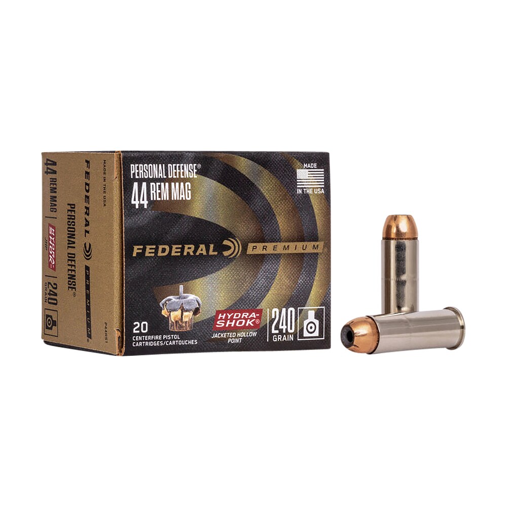 federal p44hs1 premium personal defense 44remmag 240gr hydra shok jacketed hollow point 20 per box/25 case Federal P44HS1 Premium Personal Defense 44RemMag 240gr Hydra-Shok Jacketed Hollow Point 20 Per Sports South item 65593