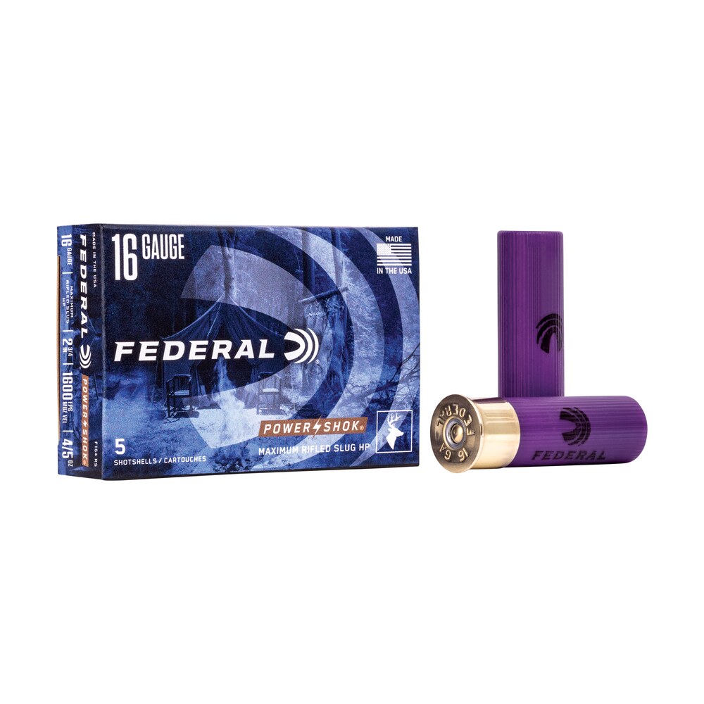 federal f164rs power shok shotshell 16gauge 2.75" 7/8oz rifledslug shot 5 per box/50 case Federal F164RS Power-Shok Shotshell 16Gauge 2.75" 7/8oz RifledSlug Shot 5 Per Box/50 Case Sports South item 65642