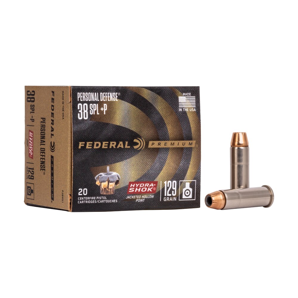 federal p38hs1 premium personal defense 38special+p 129gr hydra shok jacketed hollow point 20 per box/25 case Federal P38HS1 Premium Personal Defense 38Special+P 129gr Hydra-Shok Jacketed Hollow Point 20 Sports South item 65883
