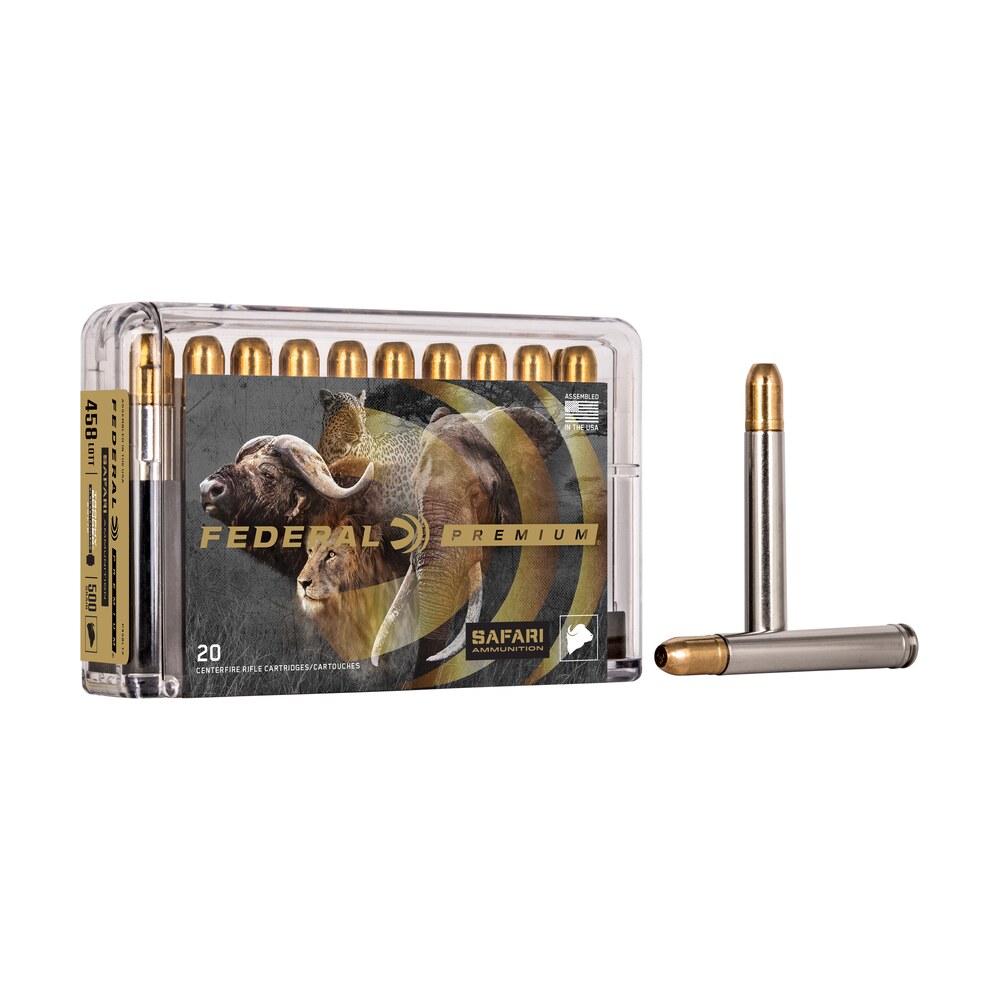 federal p458t3 premium safari cape shok 458winmag 500gr trophy bonded sledgehammer solid 20 per box/10 case Federal P458T3 Premium Safari Cape-Shok 458WinMag 500gr Trophy Bonded Sledgehammer Solid 20 Per Sports South item 67151