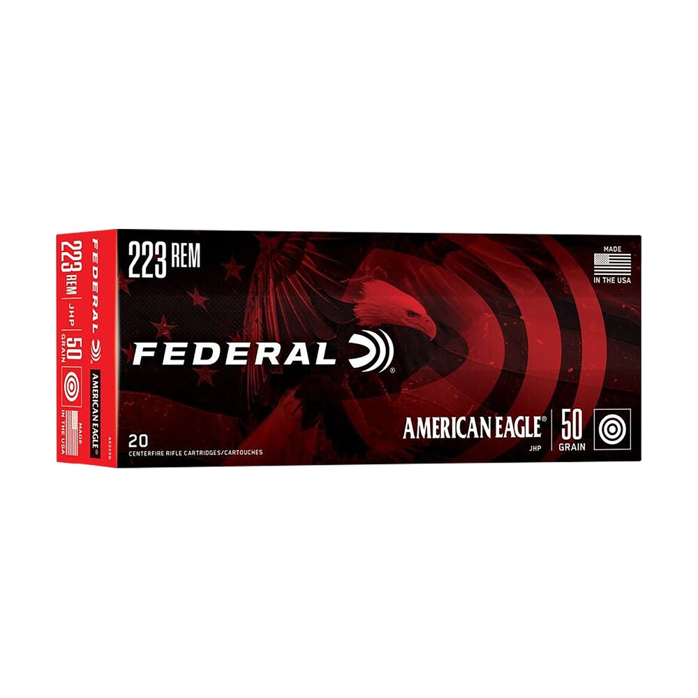 federal ae223g american eagle varmint & predator 223rem 50gr jacketed hollow point 20 per box/25 case Federal AE223G American Eagle Varmint & Predator 223Rem 50gr Jacketed Hollow Point 20 Per Sports South item 67320