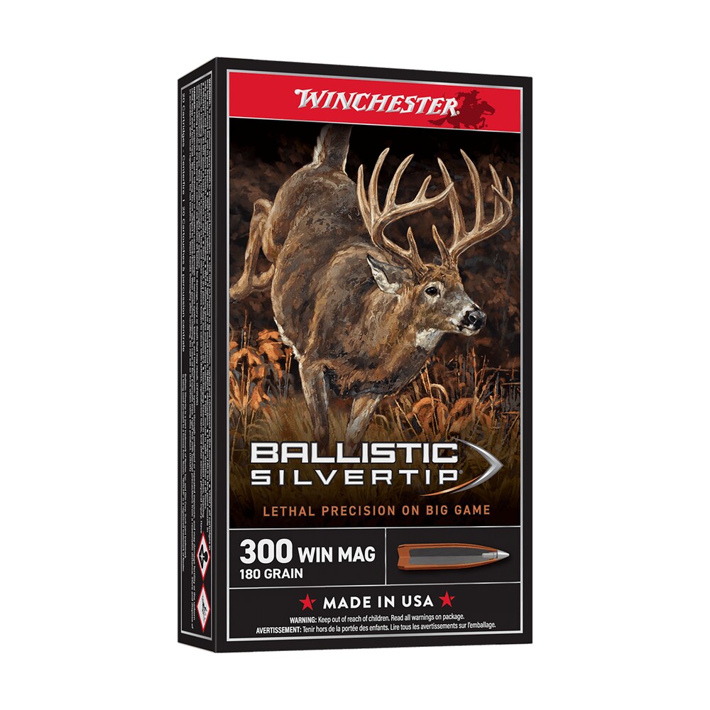 winchester ammo sbst300 ballistic silvertip 300winmag 180gr rapid controlled expansion polymer tip 20 per box/10 case Winchester Ammo SBST300 Ballistic Silvertip 300WinMag 180gr Rapid Controlled Expansion Polymer Sports South item 67669