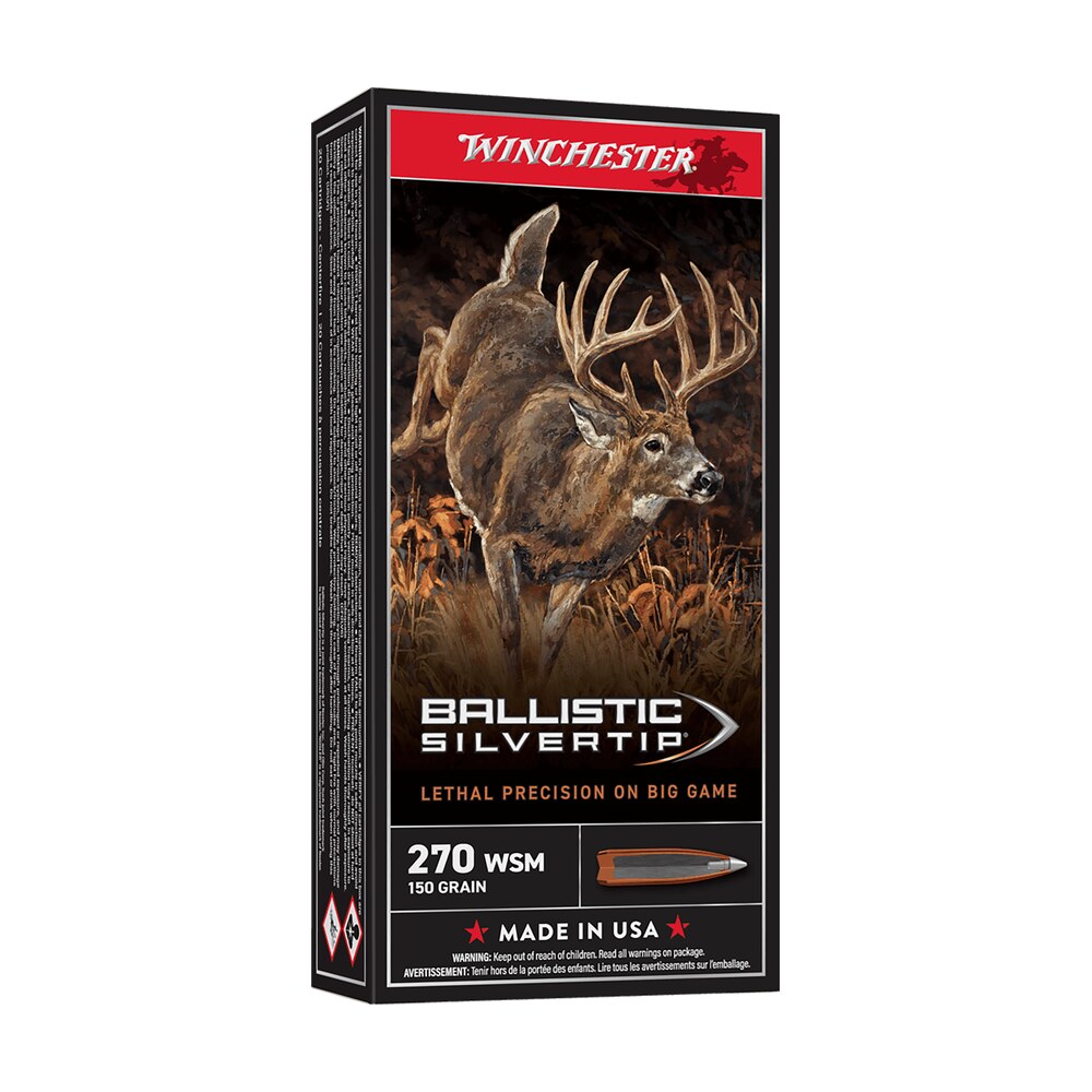 winchester ammo sbst2705a ballistic silvertip 270wsm 150gr rapid controlled expansion polymer tip 20 per box/10 case Winchester Ammo SBST2705A Ballistic Silvertip 270WSM 150gr Rapid Controlled Expansion Polymer Sports South item 68049