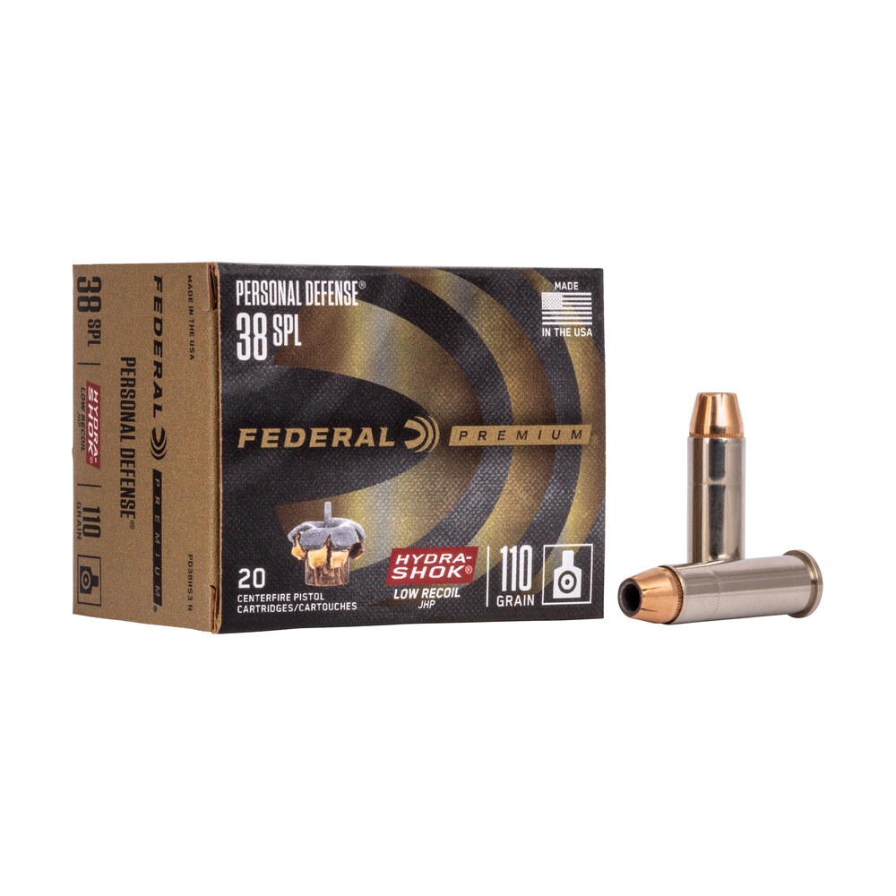 federal pd38hs3h premium personal defense low recoil 38special 110gr hydra shok jacketed hollow point 20 per box/10 case Federal PD38HS3H Premium Personal Defense Low Recoil 38Special 110gr Hydra-Shok Jacketed Hollow Sports South item 68253